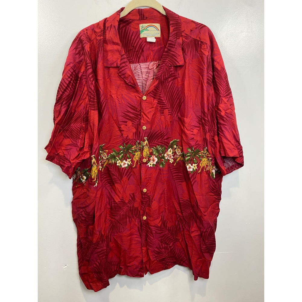 Paradise Found Hawaiian Shirt Hula Dancer Floral Print Rayon 4XL